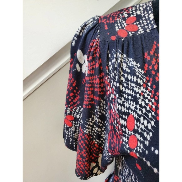 Lux Women's Multicolor Polyester V-Neck Short Sleeve Knee Length Wrap Dress L - Picture 5 of 12